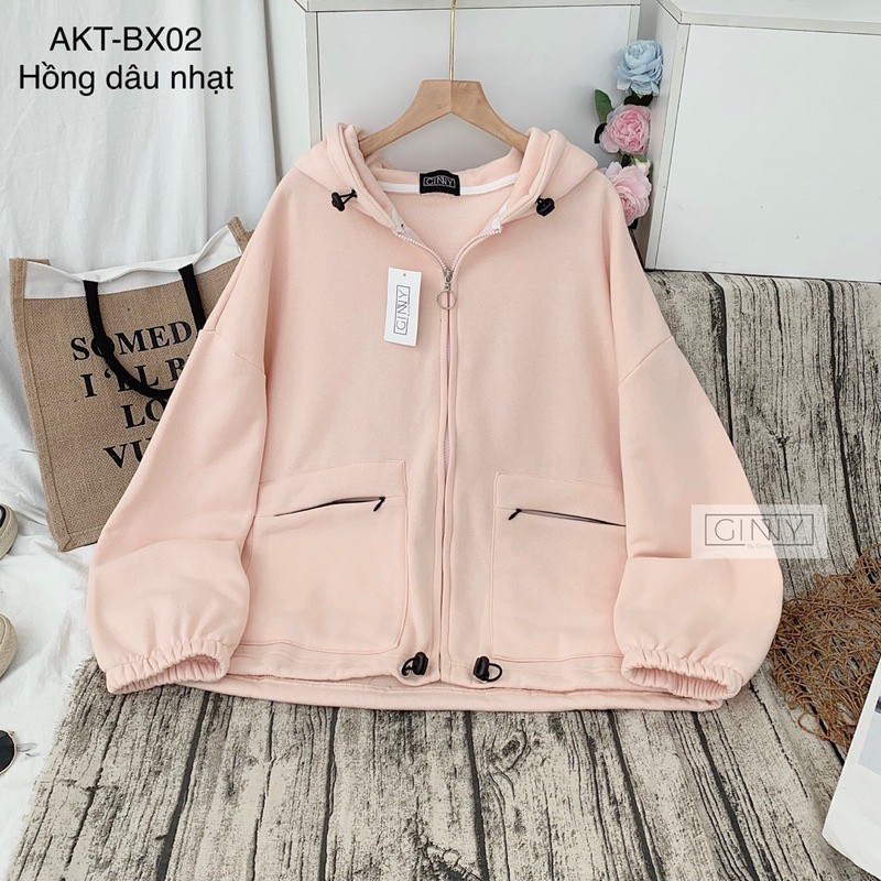 Áo Khoác Thun Nữ Túi Zip GINNY | Phiên Bản Chống Nắng Có Nón | Hàng Đẹp
