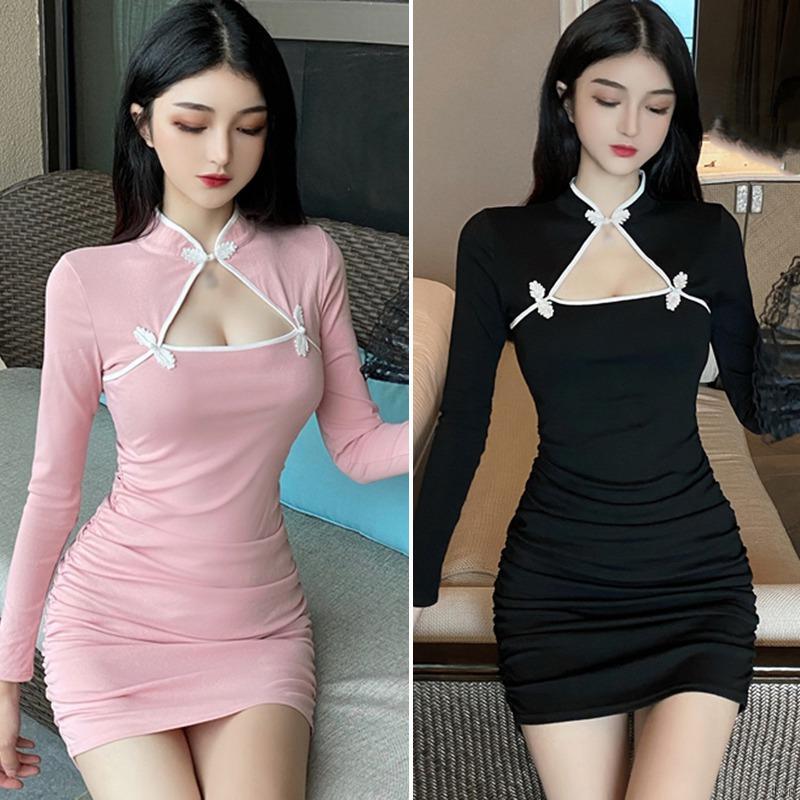 Đầm Sườn Xám Tay Dài Kiểu Dáng Gợi Cảm Quyến Rũ Cho Nữ