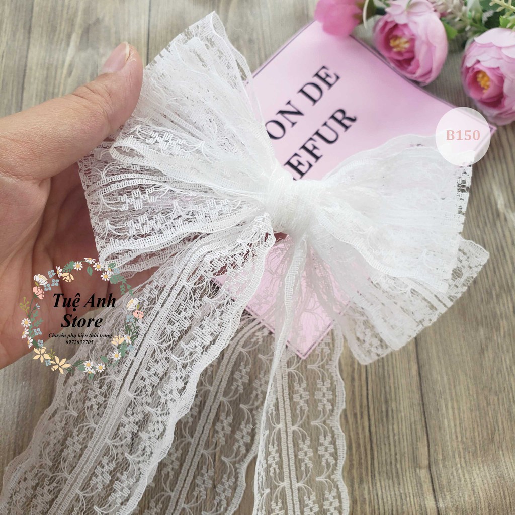 B150 - Cặp tóc nơ ren trắng tiểu thư
