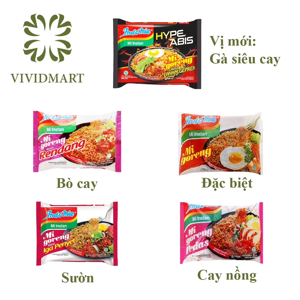 MÌ XÀO KHÔ INDOMIE MÌ GORENG VỊ ĐẶC BIỆT / SƯỜN / CAY NỒNG / BÒ CAY - INDOFOOD INDONESIA (IndoMie)