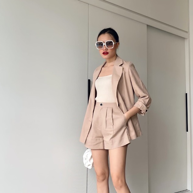 [Mã BMBAU50 giảm 50K đơn 150K] Set vest linen Joven đen/ da