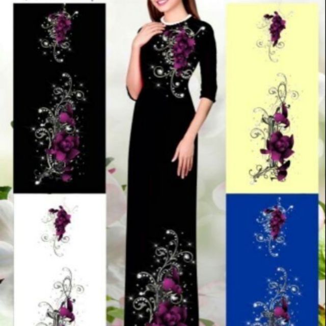 vải áo dài in 3D lụa nhật cả bộ