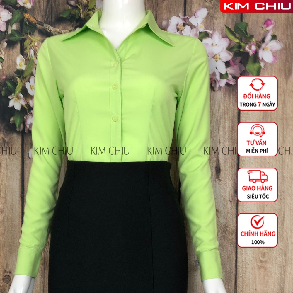 Áo Sơ Mi Nữ Công Sở Cao Cấp Form Mai An Màu Xanh Bơ Tay Dài Vải Kate Ý Đẹp Ít Nhăn Không Xù Lông, Giãn Nhẹ SMTD01