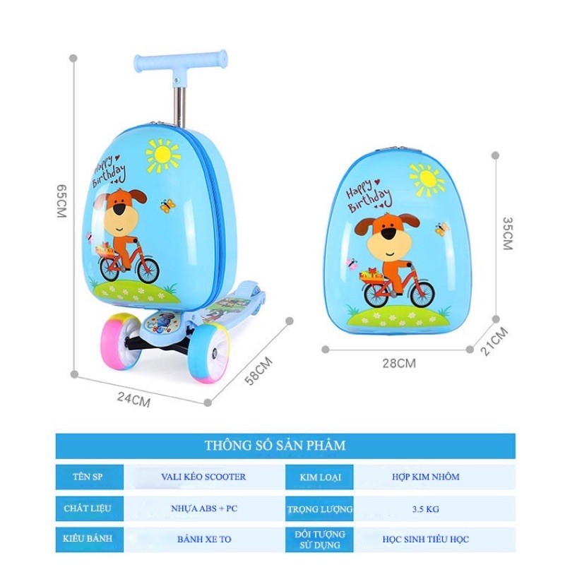 Vali xe trượt Scooter cho bé (size 16 inch) bánh xe đại, hàng loại 1