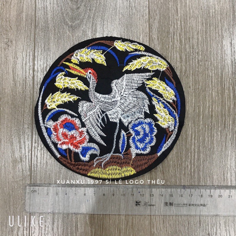 Sticker , logo Thêu Tròn Cò Hoa
