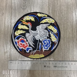 Sticker , logo Thêu Tròn Cò Hoa