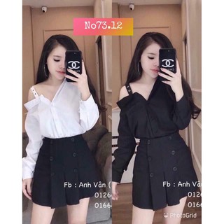 set váy áo sơ mi lệch vai.