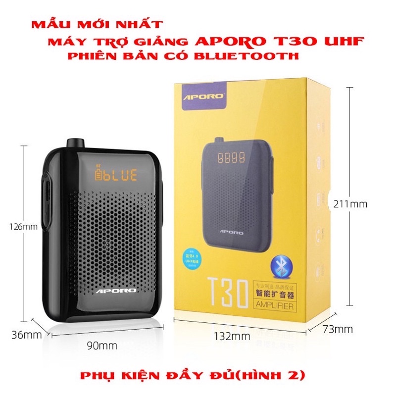 Loa máy trợ giảng aporo T30 UHF chính hãng, chất lượng cao, có hướng dẫn sử dụng bằng tiếng Việt đi kèm