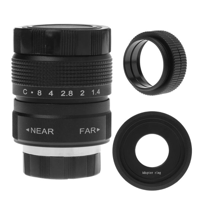 Thấu Kính zzz 25mm CCTV + 2 Vòng Micro Khoảng Cách + Ngàm C Sang M4 / 3 / NEX