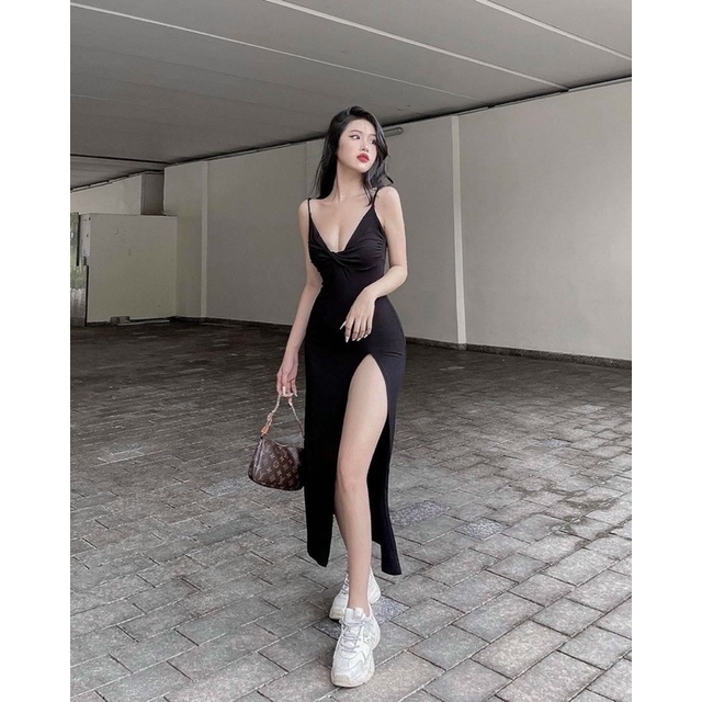 Đầm Body 2 dây xẻ tà chất thun ôm
