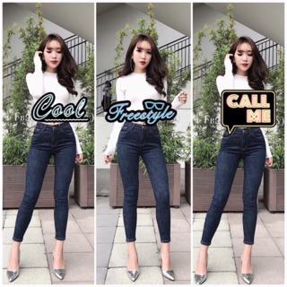 Quần bò xanh pink co giãn 4 chiều cạp siêu cao chuẩn như ảnh