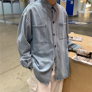 Áo Sơ Mi Denim Tay Dài Dáng Rộng Phong Cách Hồng Kông Thời Trang Xuân Thu Dành Cho Nam Tf1 2021