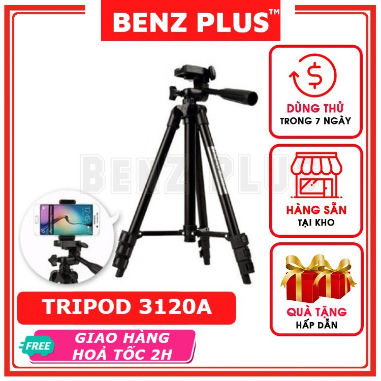 Giá đỡ điện thoại, tripod 3 chân kẹp điện thoại để quay video, livestream có kẹp, thước cân bằng