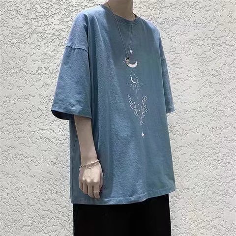 Áo thun tay ngắn dáng rộng in họa tiết hoa cỏ mặt trăng size M-5XL thời trang dành cho nam và nữ