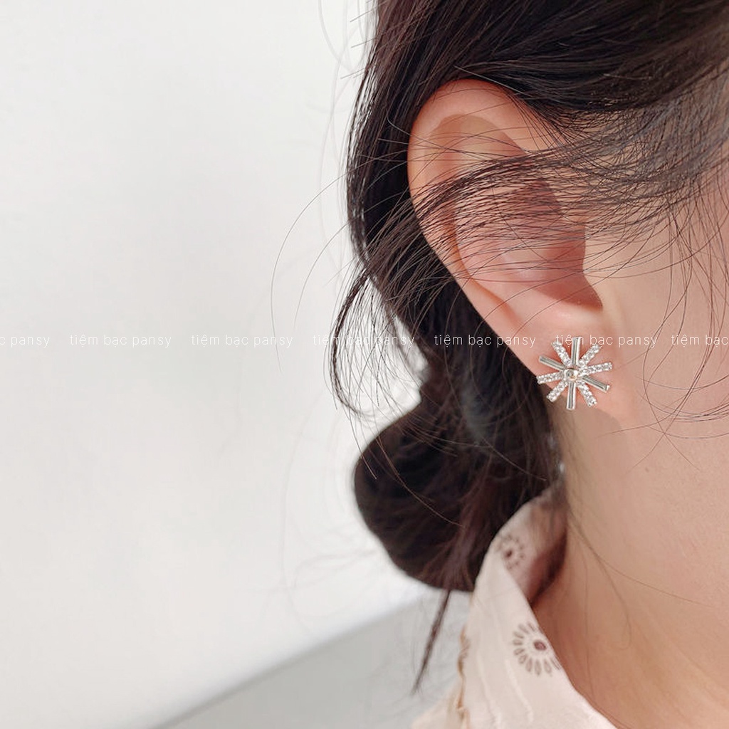 Bông tai bạc nữ PANSY hình mặt trời phong cách Hàn Quốc, khuyên tai bạc ta 925 thật hottrend