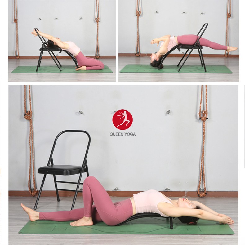 Ghế Tập Yoga Chuyên Dụng - Ghế Gấp Iyengar Đa Năng Có Cầu Đỡ Tựa Lưng Loại Dày Chắc Chắn Queen Yoga