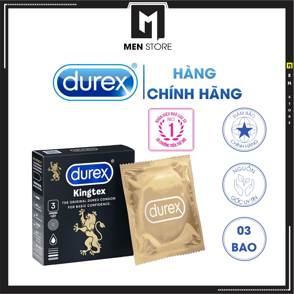 Bao cao su Durex Kingtex 49mm 03 bao chính hãng siêu mỏng chống xuất tin sớm