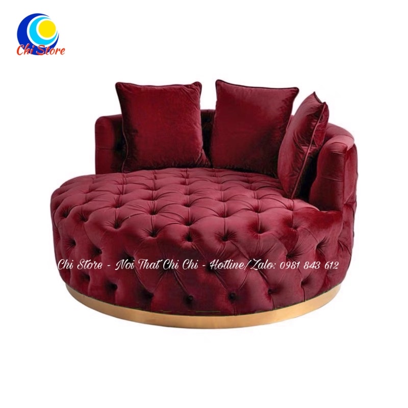 Sofa Giường Cổ Điển Nhún Sang Chảnh, Đôn Tròn Sofa Giường Có Tựa Kèm Gối