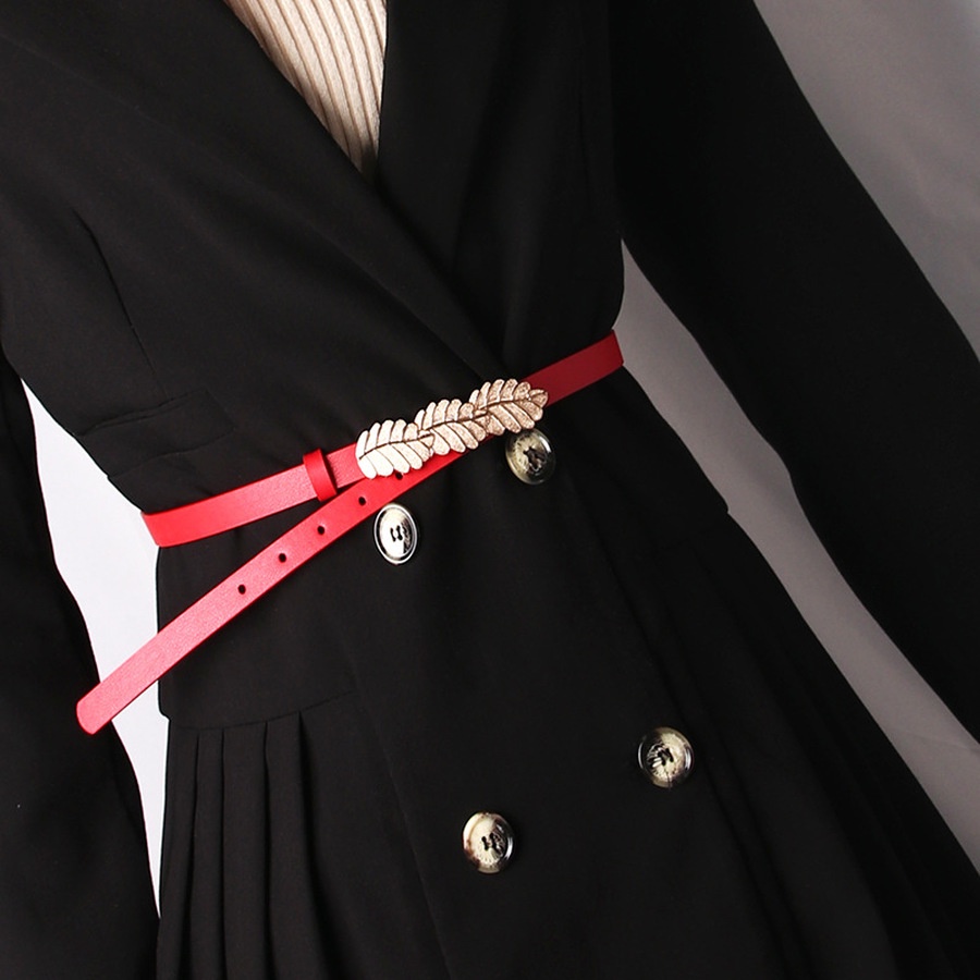 Thắt Lưng Da PU Khóa Hợp Kim Họa Tiết Chiếc Lá Thời Trang