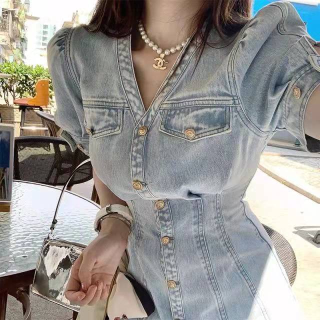 Đầm Denim Dáng Chữ a Ôm Eo Thời Trang Mùa Hè Phong Cách Mới
