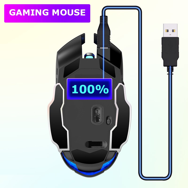 Chuột Gaming Không Dây Pin sạc YINDIAO BT9 Led Xanh Lam, Siêu Ngầu, Cực Êm