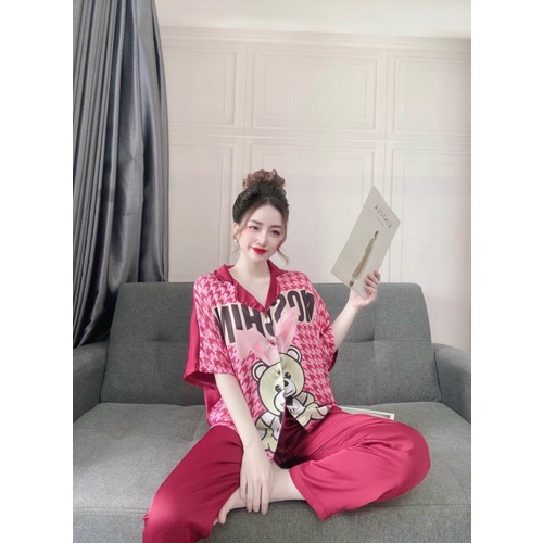 Đồ bộ pijama lụa tay ngắn mặc nhà cổ sơ mi sang trọng phong cách hàn quốc | BigBuy360 - bigbuy360.vn