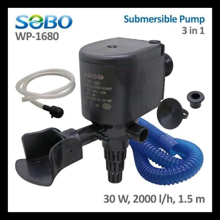 Máy Bơm Nước Sobo WP-1680 (30W-2000L/H-1.5M) - Bơm Nước 3 Trong 1 (Hút, Đẩy, Thổi Oxy) Cho Bể Cá