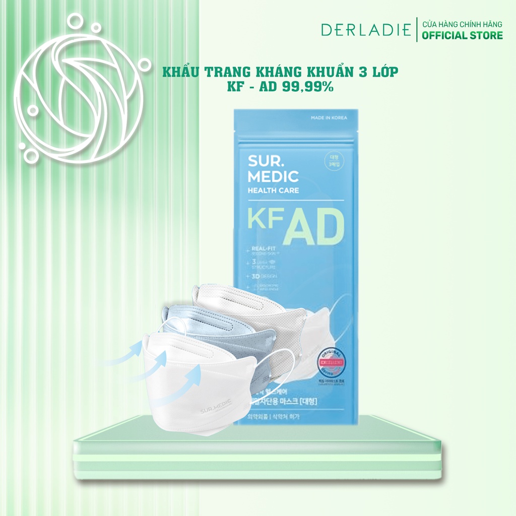 Khẩu Trang DERLADIE Surmedic Kháng Khuẩn 3 Lớp KF - AD 99,99%