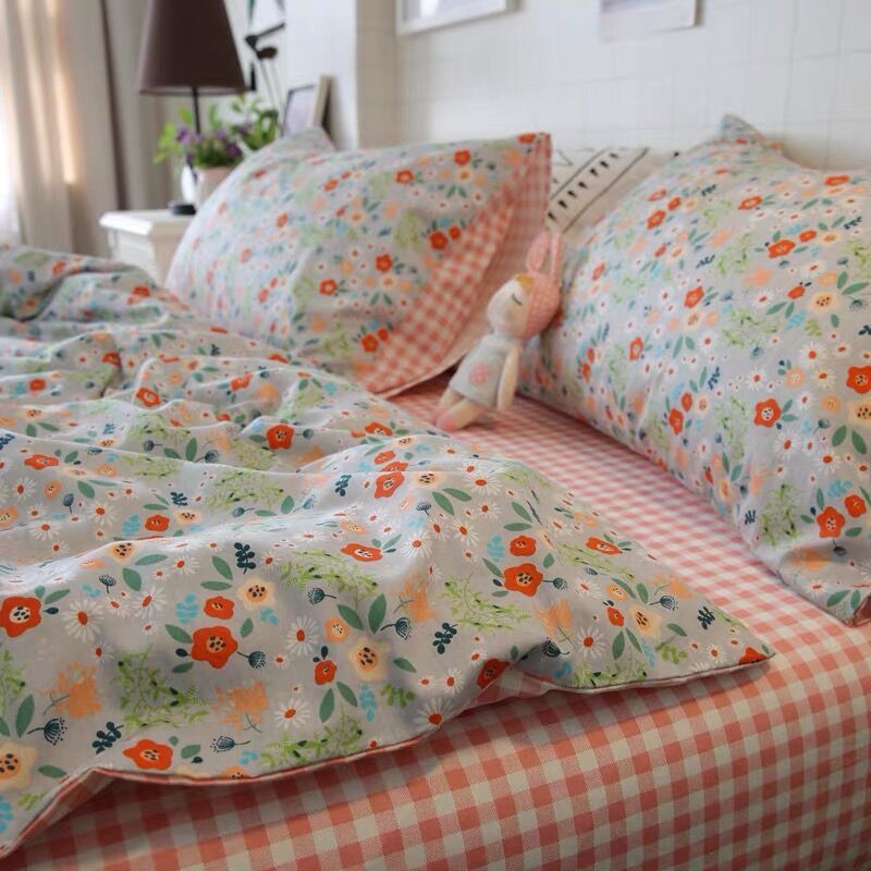 Bộ 4 mảnh cotton tinh khiết giường mùa Pastoral Princess net người nổi tiếng 3 drap trải hoa nhỏ phong cách bùng nổ