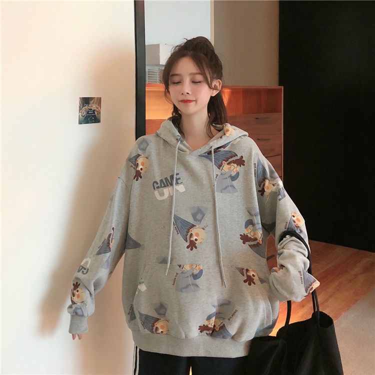 Áo Hoodie Mỏng In Họa Tiết Dễ Thương Thời Trang Mùa Thu Cho Nữ