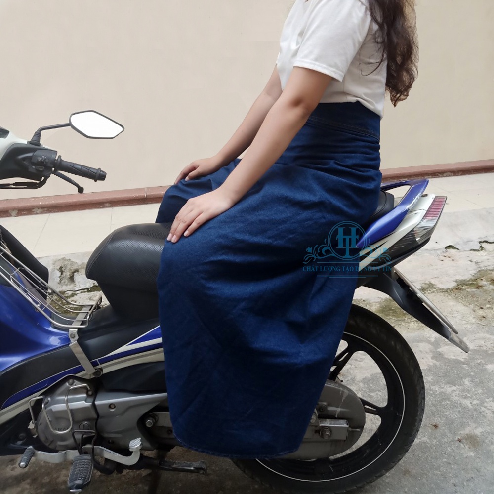 Váy Chống Nắng Dài Dạng Xòe Cho Nữ Vải Jean Cotton Dày Mềm Có Nút Bấm Chắc Chắn Thêu Bông Lúa H&amp;T Fashion