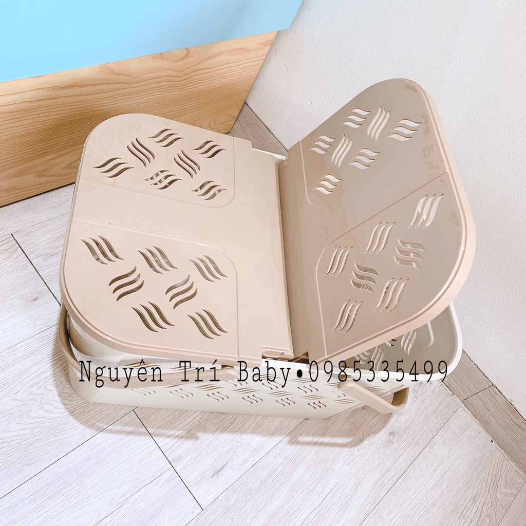 Làn nhựa đi sinh đa năng có nắp mở rộng tiện lợi, Giỏ đựng đồ sơ sinh cho bé lịch lãm