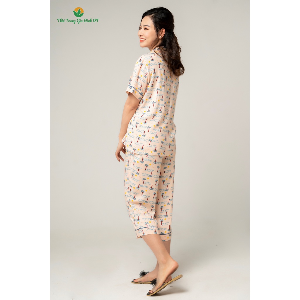 [Mã WABR1512 giảm 12% đơn 99k] Bộ pyjama lanh nữ quần lửng áo cộc tay VT B06.2116 - Chất lanh mềm, nhẹ, mặc thoải mái