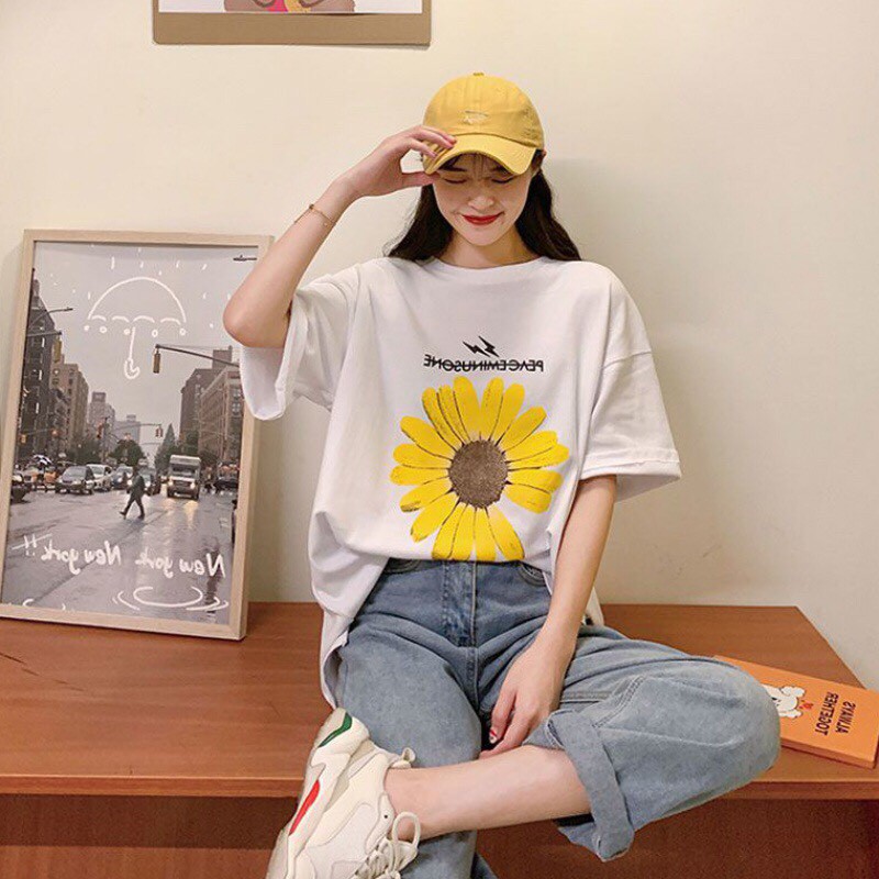 [ ẢNH THẬT [ Áo thun tay lỡ phông rộng cúc họa mi - Unisex nam nữ đều mặc được