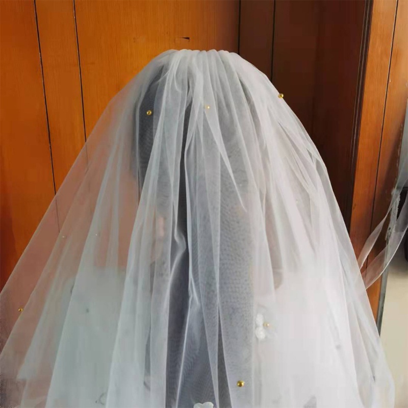 Mạng Che Mặt Cho Cô Dâu Với Lược Kim Loại Cắt 2 Tầng