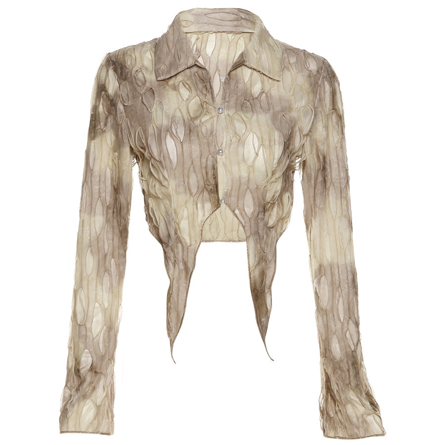 Kliou Áo Lửng Tay Dài Xuyên Thấu Cài Nút Thời Trang Quyến Rũ Cho Nữ