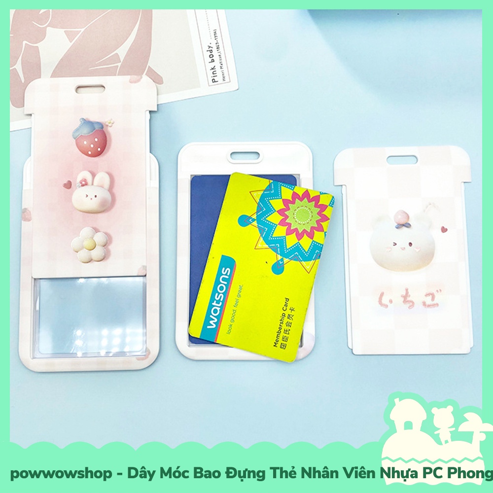 [Sẵn VN - Hỏa Tốc] Dây Móc Bao Đựng Thẻ Nhân Viên Nhựa PC Mẫu Gấu Dâu Kẹo Bông Gòn Bear Srawberry