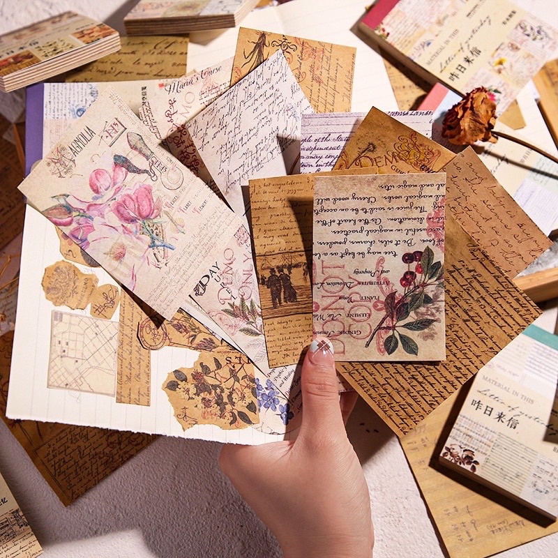 Set 10 Tờ Giấy Nền Mini Giấy Note In Chữ, Cây Hoa Lá Nấm, Cô Gái, Bản Nhạc… Vintage Trang Trí Sổ Tay BulletJournal