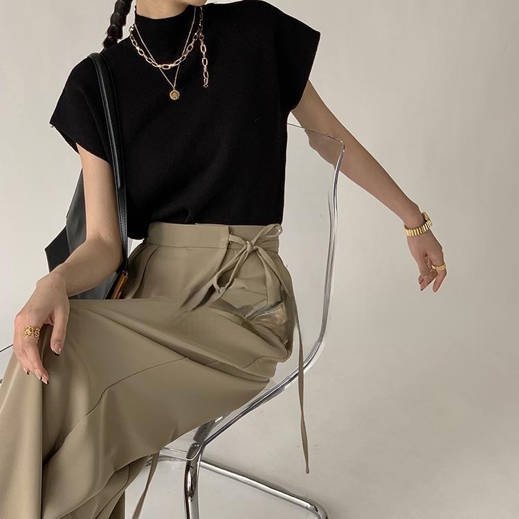 Áo thun không tay cổ cao dáng rộng phong cách mới năm 2021 dành cho nữ