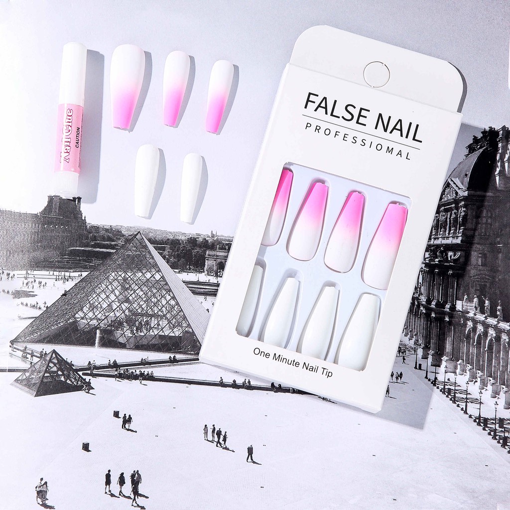 Bộ 24 Móng Tay Giả Siêu Dài Màu Gradient Độc Đáo Thời Trang