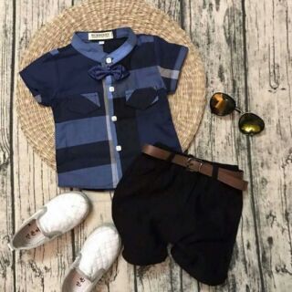 Set sơ mi cổ trụ bé nam