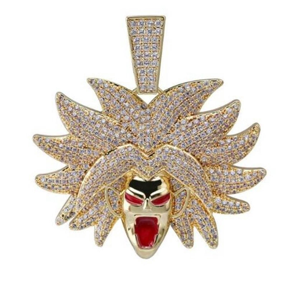 Kalung Hip Hop Liontin Dragon Ball Broly Hias Zirkon Kubik Warna Gold/Silver untuk Pria/Wanita