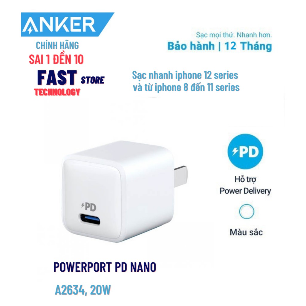 [Chính hãng New ] Củ sạc nhanh Anker powerport PD nano A2634 cho iphone 12 PD 20w