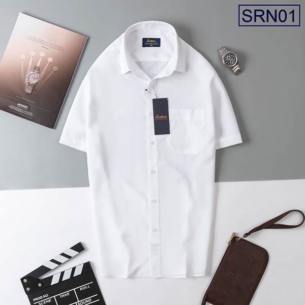 Áo Sơ Mi Nam Công Sở Trung Niên Anton Somianton Trắng Trơn Ngắn Tay Vải Nano - XSRN01
