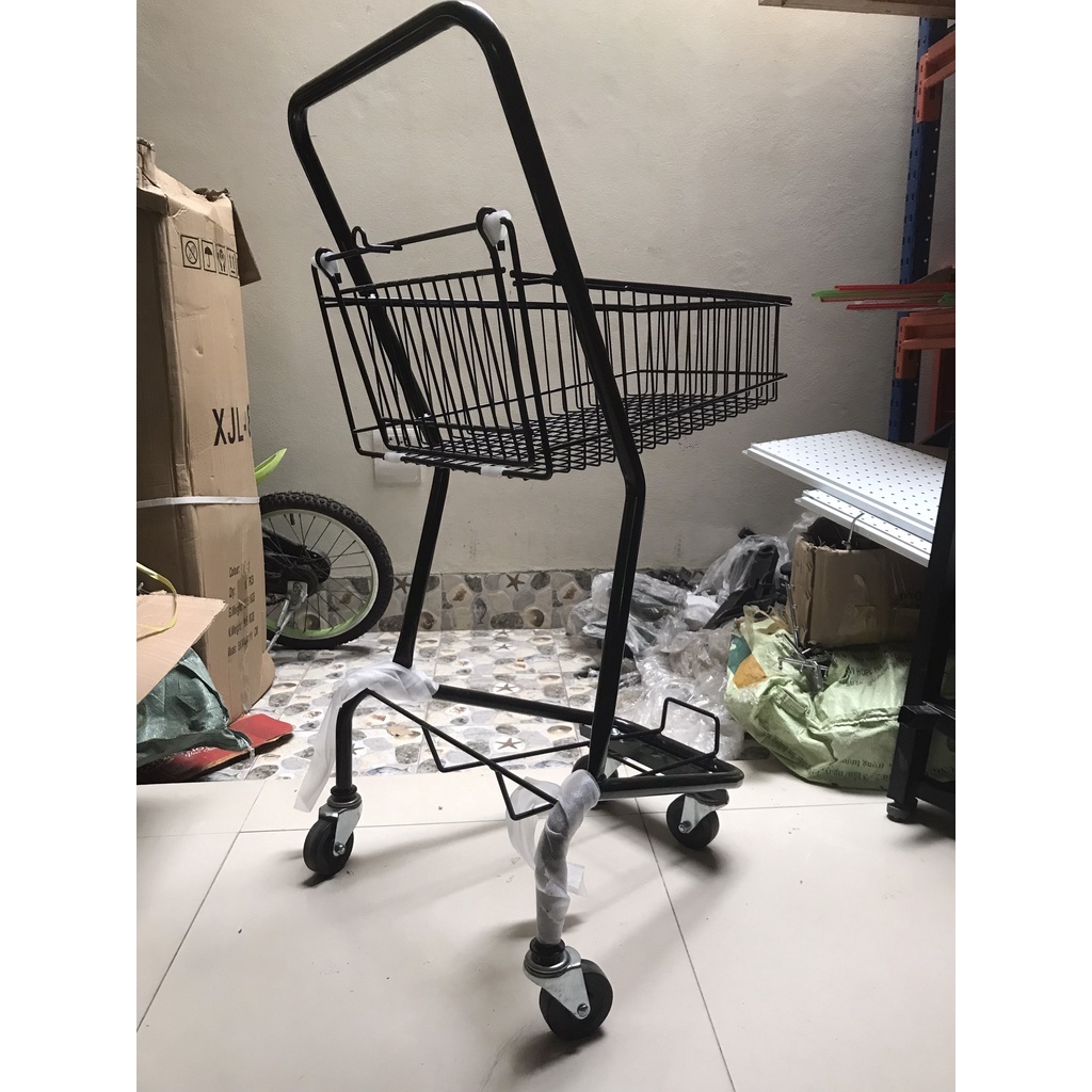 Xe đẩy siêu thị 2 tầng mầu đen