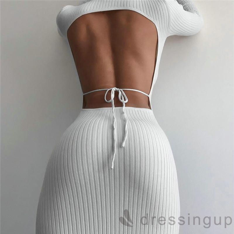 Đầm Tay Dài Màu Trơn Thiết Kế Hở Lưng Quyến Rũ Dành Cho Nữ | BigBuy360 - bigbuy360.vn