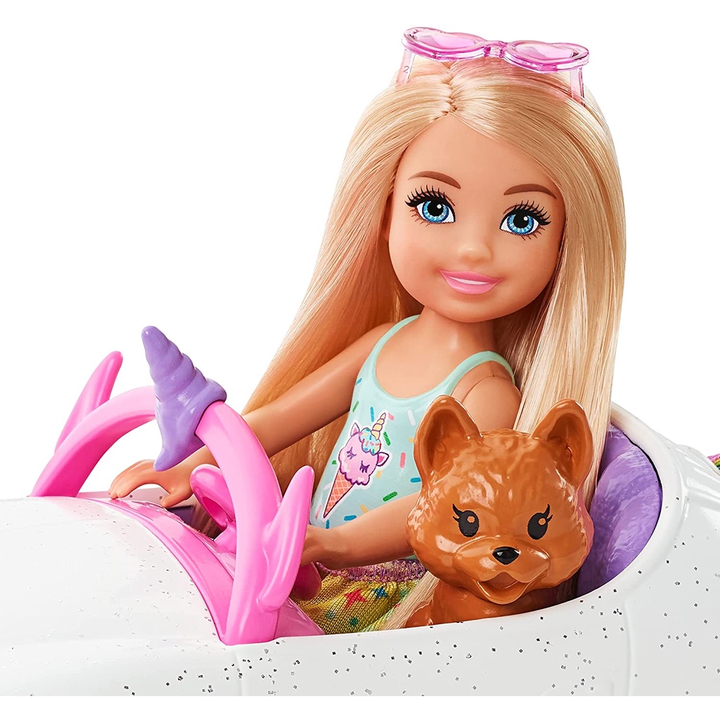 Đồ Chơi Búp Bê Barbie Club Chelsea và Chiếc Xe Hơi Cầu Vồng Chelsea n Rainbow Unicorn Car