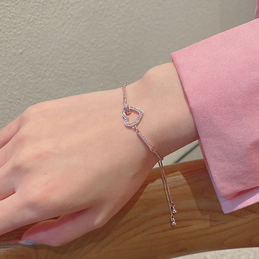 Vòng Tay Mặt Trái Tim Rỗng Đơn Giản Phong Cách Hàn Quốc Có Thể Điều Chỉnh Cho Nữ