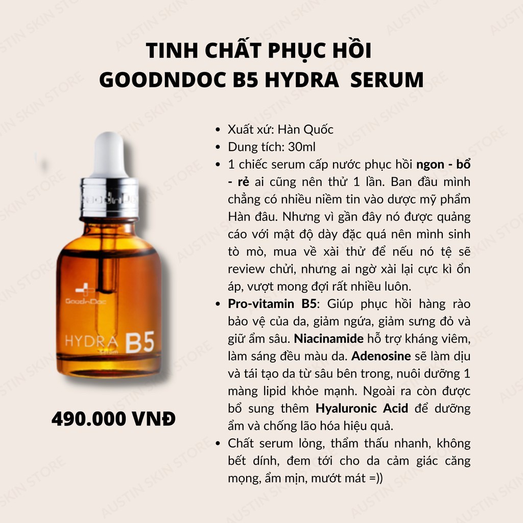 Serum GoodnDoc HYDRA B5 Dưỡng Ẩm Phục Hồi Làm Trắng Sáng Da Mờ Thâm Sạm Nám Cấp Nước Chống Lão