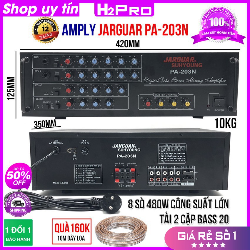 [RẺ VÔ ĐỊCH] Amply Karaoke Jarguar PA-203N 8 sò 480W công suất lớn, amply Karaoke jarguar liên doanh cao cấp, bh 12 thán